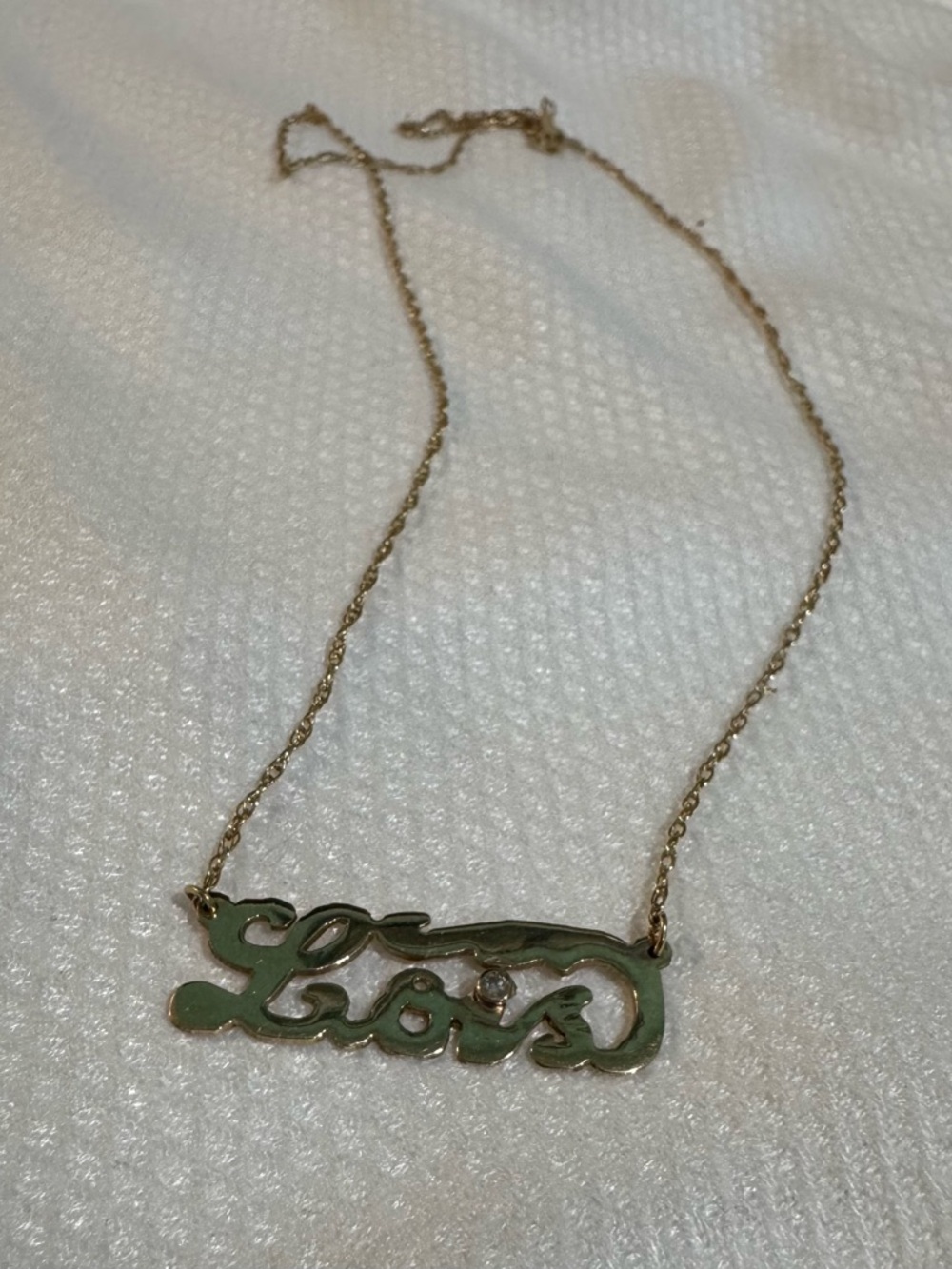 14k Yellow Gold “Lois” Nameplate Necklace with Diamond Accent